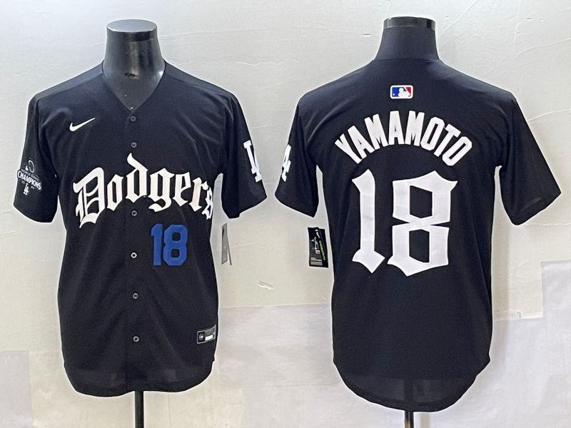 Men 2025 Los Angeles Dodgers #18 Yamamoto Black Seventh generation Joint Name Nike MLB Jersey style 5->los angeles dodgers->MLB Jersey
